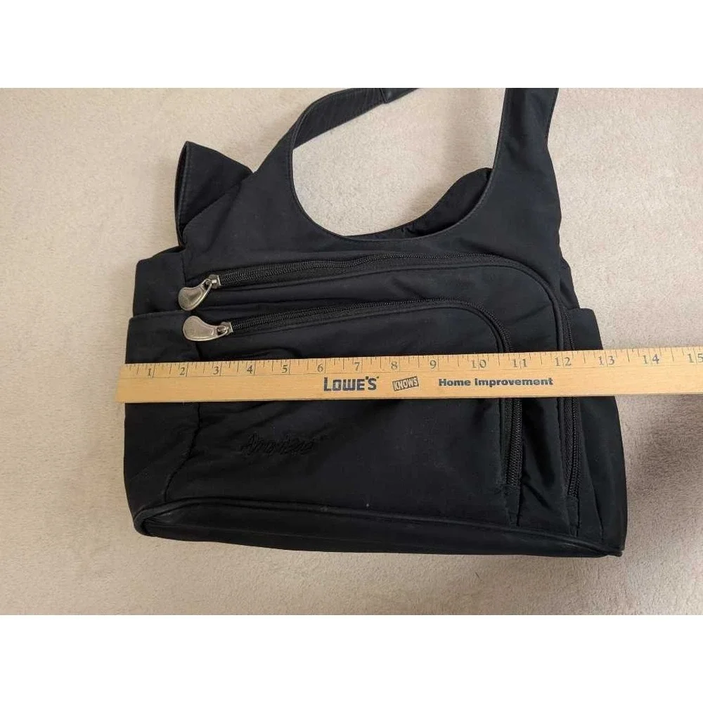 AmeriBag Black Nylon Shoulder Bag Hobo‎ Purse Organizer Multi Pocket